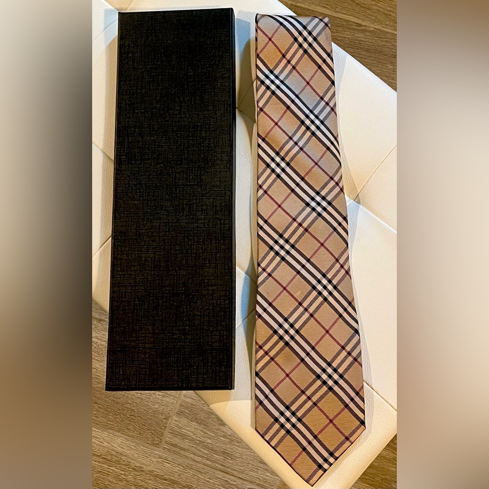 Burberry Mens Tie Classic Skinny Check Silk Plaid Tan Rohan Stanfield Manston